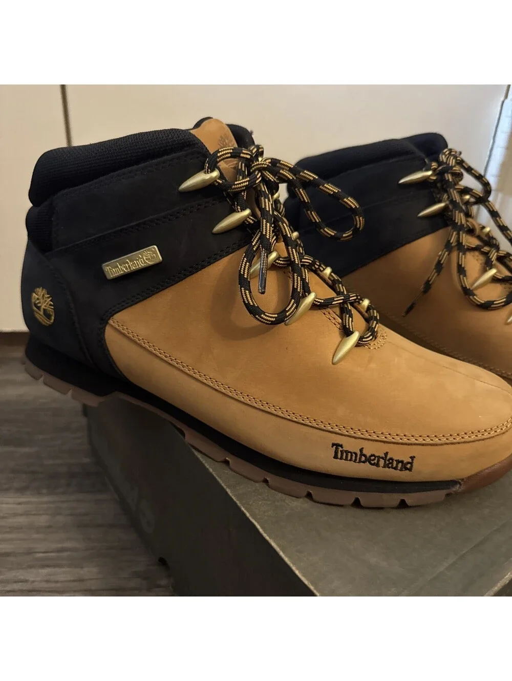 Timberland Euro Sprint Mid Hiker Boots Mens Size 13 Wheat Black EUC Box